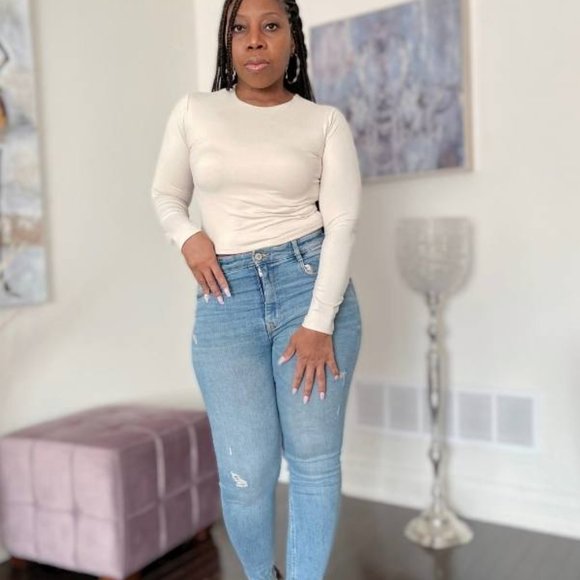 (NWT) Long Sleeve Double Layer / Long Crop Top - Vanilla - Picture 3 of 5